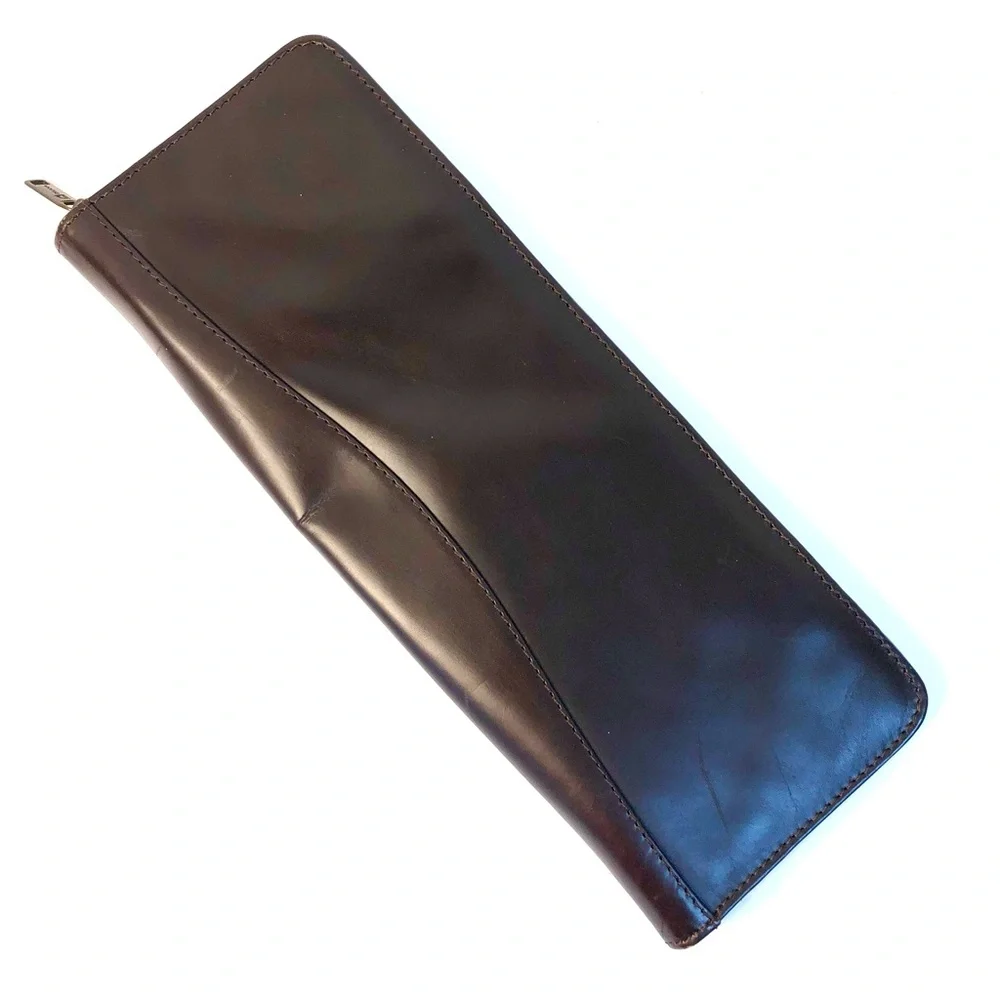 DiLANA Dark Brown Leather Zip Up Neck Tie Travel Case